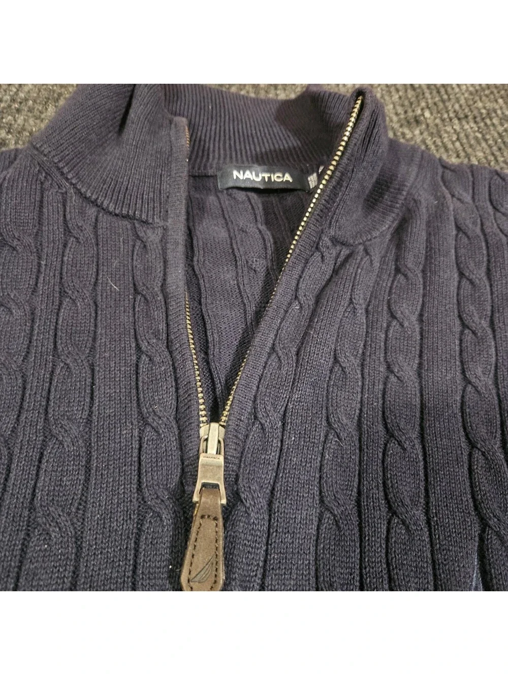 Nautica Men's Navy Blue Cable Knit Half-Zip Sweater XL